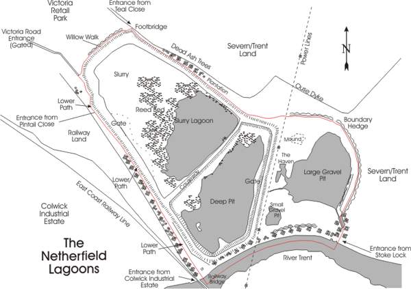 Current day map of the Netherfield Lagoons Local Nature Reserve, Nottinghamshire